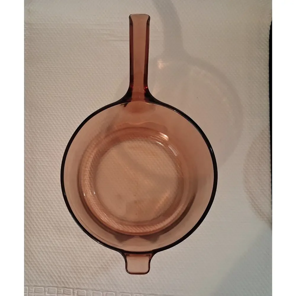 Corning Vision Ware 2.5L Amber Glass Pot Sauce Pan & Lid USA VERY CLEAN